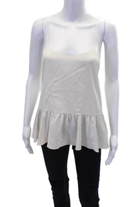 Tibi Womens Silk Sleeveless Spaghetti Strap Ruffle Peplum Blouse White Size 12 - Picture 1 of 6