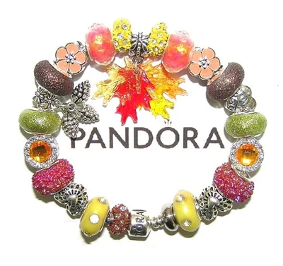 AUTÉNTICA Pulsera Pandora con Dijes Europeos I Love Otoño, Colores Otoño, Hojas Foto 1 de 4