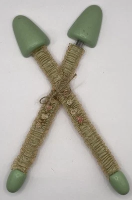 "Cintas de metal cubiertas de tela y madera verde menta vintage para damas 11""" Foto 1 de 4