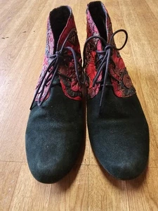 django juliet  Leather Ankle Boots 40 Red Green Floral Au 9 Womens  - Picture 1 of 14