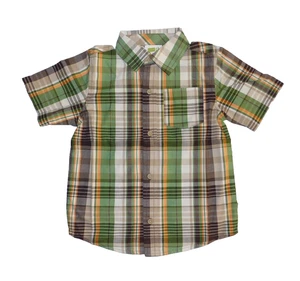 NWT BOYS 4T CACTUS GREEN & SHADES OF BROWN SHORT SLEEVE BUTTON FRONT SHIRT - Picture 1 of 5