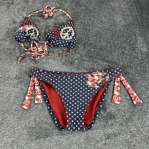 Y2K Lucky Brand Bikini Medium Top / Large Bottom Peace Hearts USA Patriotic Bird - Picture 1 of 14