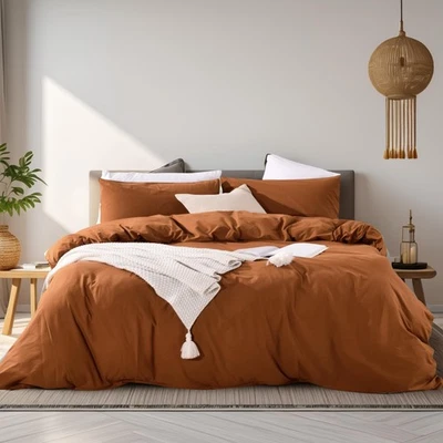 Терракотовый обожженный оранжевый пододеяльник комплект королевский размер лен текстурированный органический натуральный... - Изображение 1 из 4