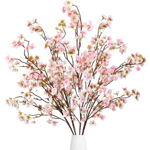 Artificial Cherry Blossom Flowers 4 Pcs Faux Cherry Blossom Stems Faux Silk C... - Picture 1 of 7