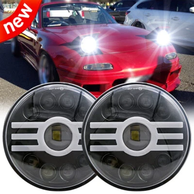 2PCS Front 7" Round LED Headlights High Low Beam For Mazda Miata RX-7 Mizer 808 - Image 1 of 4