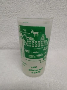 Vintage Souvenir Frosted Glass Missouri State Map Landmarks Green Hazel Atlas - Picture 1 of 5
