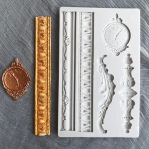 Molde de borde de reloj vintage de silicona chocolate fondant Sugarcraft hágalo usted mismo resina de arcilla - Imagen 1 de 2