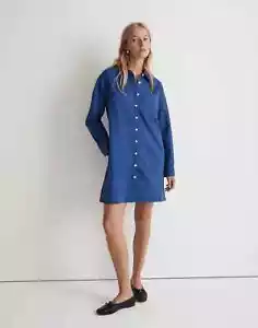 Madewell Womens Mini Shirtdress Blue Long Sleeve Button Up Size XXS - Picture 1 of 7
