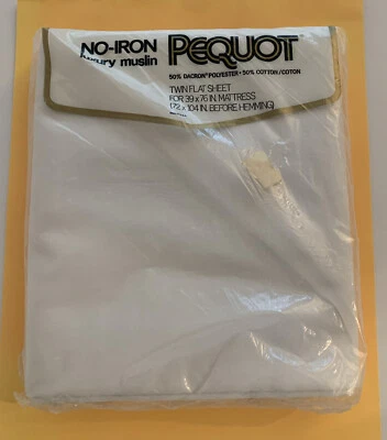 Vintage Twin Flat No Iron Sheet Luxury Muslin White Pequot 72” X 104” NOS - Image 1 of 4