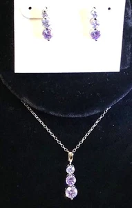Gorgeous Sterling Silver Pendant & Earrings Set w/Lab-created Lavender Blue CZ - Picture 1 of 12