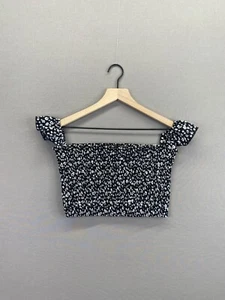 CBR Womens Black Floral Top Off The Shoulders Crop Flutter Sleeve NWT Size Large - Picture 1 of 10