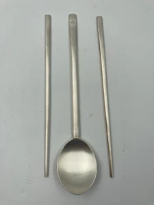 Sterling Silver Chopsticks Rice Spoon Set w/Flame/Torch  Design  A6 .999 - Picture 1 of 7