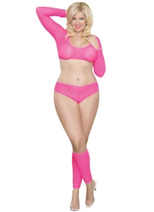 Womens Lingerie Pink 1X/2X Plus Size Sexy Booty Short Crop Top Leg Warmers - Picture 1 of 4