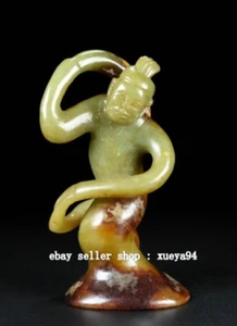 3.7" Old China Han Dynasty Natural Hetian Jade Carve Dancer People Person Statue - Picture 1 of 9