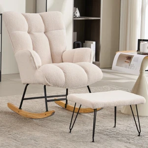 Rocking Chair Nursery, Teddy Upholstered Glider Rocker Glider Chair with Ottoman - Picture 1 of 22