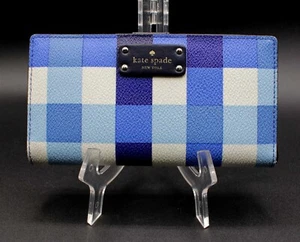 Kate Spade New York Blue Gingham Checkered Leather Wallet! Good Condition! - Picture 1 of 8
