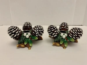 Fitz and Floyd Winter Garden Pinecone Taper Candle Holders Discontinued - Picture 1 of 8