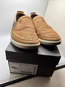 ECCO Collin Mens Size 7-7.5 US / 41 EU Tan Leather Perforated Top Slip On Shoes - Picture 1 of 13