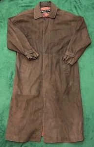 Vintage Wear Me Out Leather Jacket Trench Coat Brown Size Medium M Long - Picture 1 of 13