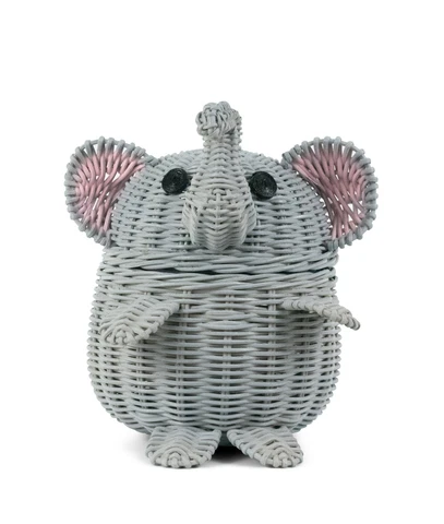 Gray Elephant Rattan Storage Basket Hand Woven Shelf Organizer Cute Gift Wicker Cover