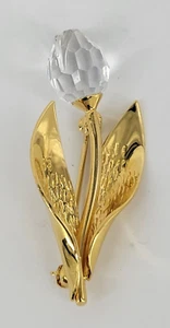 Swarovski Crystal and Gold Floral Pin Ships Free (34280) - Picture 1 of 7
