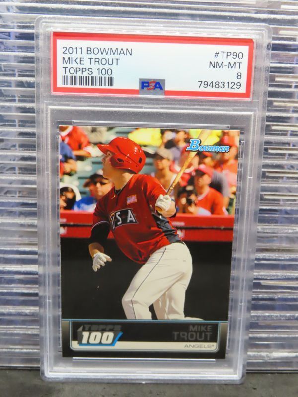 2011 Bowman Mike Trout Topps 100 #TP90 RC Rookie Angels PSA 8