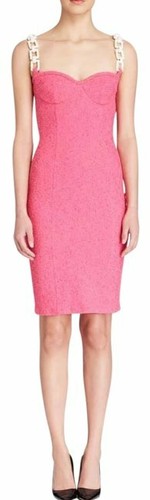 Abito MOSCHINO Italiano Rosa Fushia Boucle Bianco Catena Grossa US 8 Bustier IT42