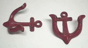 2 VTG Cast Iron Red Nautical Anchor Wall Decor Hooks/Hangers- Spring Clearance - Picture 1 of 3