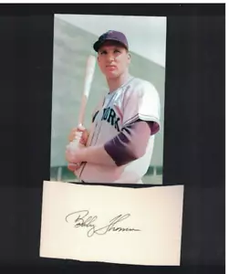 Bobby Thomson New York Giants Signed Cut Index Card With Photo W/Our COA - Picture 1 of 1