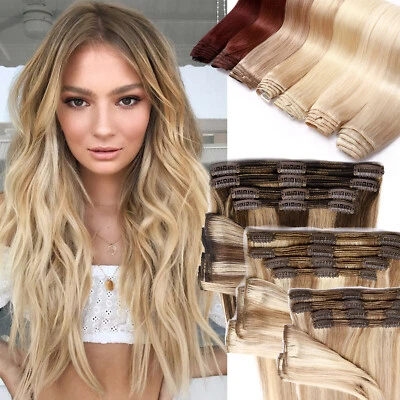 LIQUIDACIÓN 100% Extensiones de Cabello Humano Real Clip en Cabello Remy 4 Piezas Cabeza Completa Foto 1 de 4