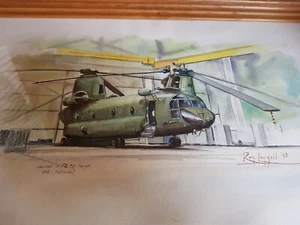 Original Roy Layzell watercolour painting Chinook RAF 78th squadron Falklands - Picture 1 of 5