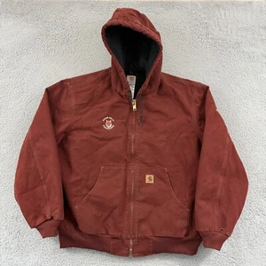 Vintage Carhartt Jacket Mens XL J130 CLY Duck Canvas Hooded Workwear Lined Hood - Picture 1 of 11