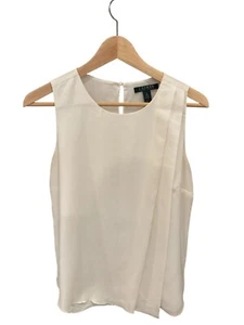 Lauren Ralph Lauren Ivory Sleeveless Blouse Size 6 With Pleated Front Detail Pol - Picture 1 of 6