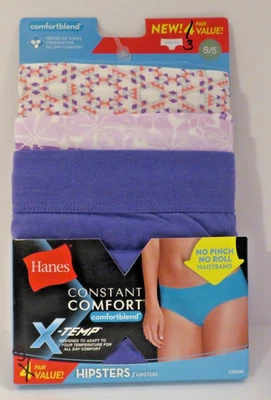 Womens Hanes Constant Comfort Hipsters Panties 3 pk Purple Patterns Small 5 - Image 1 of 3