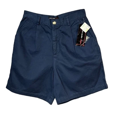 VTG Pierre Cardin Shorts 10 Navy Blue Pleated High Rise Stud Preppy Retro 90s - Image 1 of 4