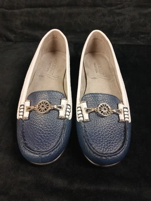 Mocassim AEROSSÓIS StitchNTurn recém-casado Horsebit azul marinho branco sapato barco - Imagem 1 de 4