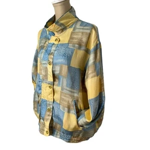 Vintage 90’s Cervelle 100% Silk Jacket L Womens Yellow and Blue - Picture 1 of 13