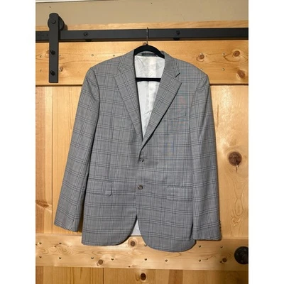 Corneliani Men's Extra Fine Virgin Wool Plaid Striped Grey Jacket Size 42L US  - Image 1 of 4