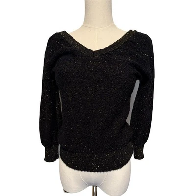 Suéter de malha vintage 1980 Gitano preto metálico (feito em Taiwan R.O.C.) - Imagem 1 de 4