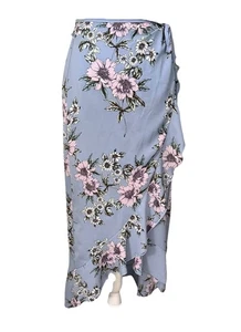 Falda Envolvente Charlotte Russe Talla M Midi Maxi Azul Estampado Volantes Dobladillo Campesino Boho - Imagen 1 de 13