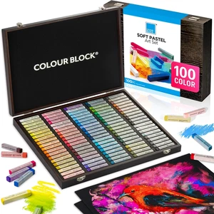 Soft Pastels for Artists - 100 Colors Square Chalk Pastels Set in Wooden Box - V - Picture 1 of 9