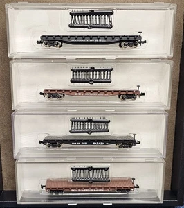 N Scale 4-PACK - Atlas - 3810-13 - Flatcar, 50 Foot - SBD, SOU, WAB + WM - Picture 1 of 19