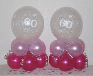 Confezione da 2/6/12 Palloncini da Tavolo 60° Compleanno Decorazione Espositore - ROSA - Foto 1 di 6