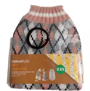Vibrant Life Pet Sweater Size XXS Cat Dog Clothes Pink Gray Winter Apparel Warm - Picture 1 of 4