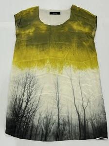 Decjuba Silk Shift Dress Size 8 Yellow Abstract Pattern Cap Sleeve Relaxed Fit - Bild 1 von 7