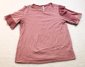 SALT Bejeweled Top Shirt Women's MEDIUM Pink Short Sleeve - Picture 1 of 10