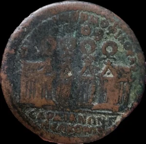 Lydia Sardis. Elagabalus. AD 218-222. Æ 39. 4 Tetrastyle Temples. 2 Known to RPC - Picture 1 of 2