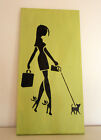selbstgestaltetes Bild "Shopping-Lady mit Hund", 20x40 cm, Handarbeit, UNIKAT