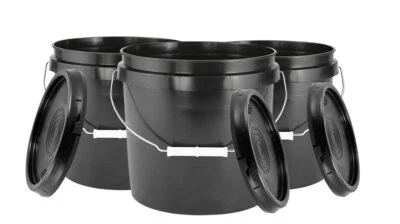HOUSE NATURALS 3.5 Gallon Black Bucket Pail & Lid Food Grade BPA Free Made in USA ( Pack of 3)