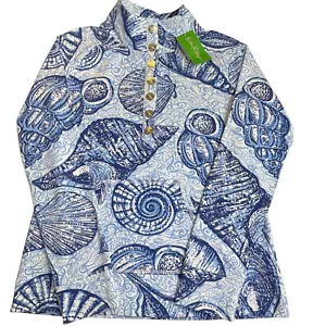 Lilly Pulitzer Captain Popover Top Sz S Stuffed Shells UPF50+ Stretch Blue White - Picture 1 of 12